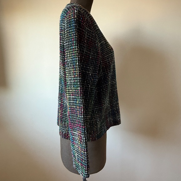 Super Cute Vintage 90s Colour-pop tweed jacket in black with teal, pink, yellow - Picture 3 of 9
